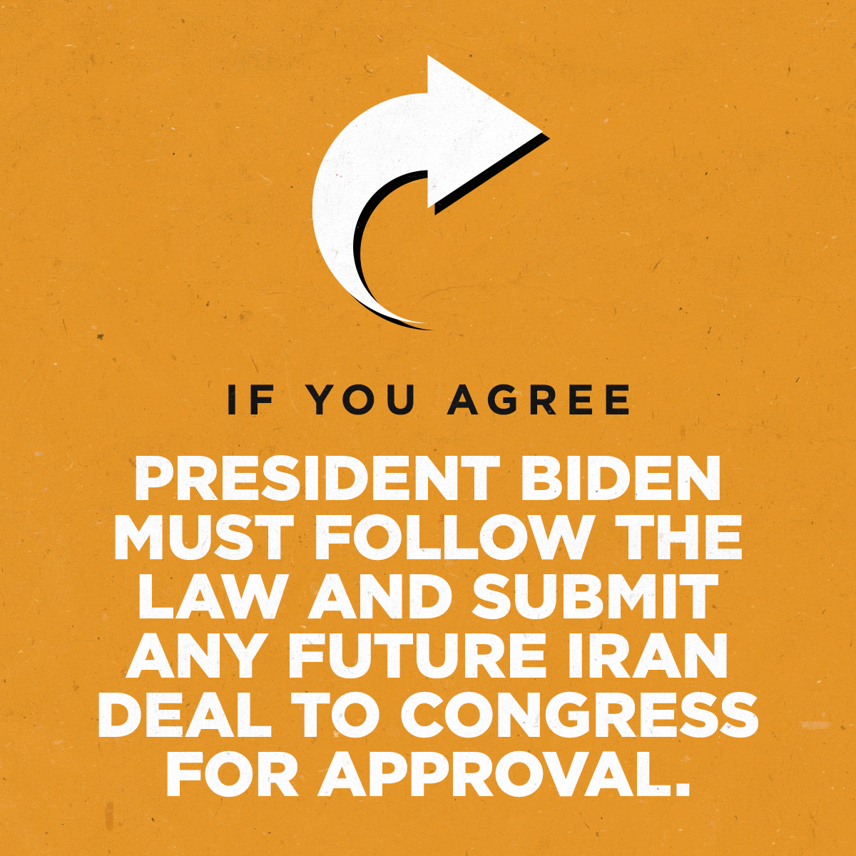 Share if you agree. President Biden must follow the law and submit any future Iran Deal to Congress for apporval.